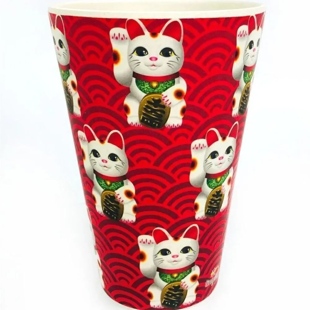 Eco-Friendly Reusable Plant Fiber Travel Mug Maneki Neko Lucky Cat Design NWT